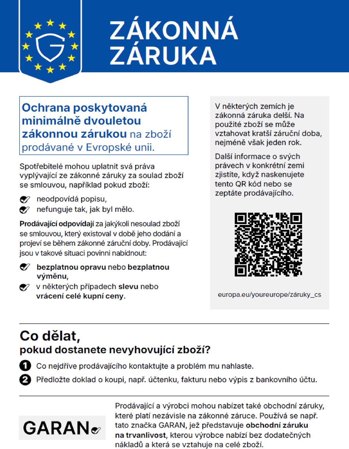 Oficiální sdělení EU o zákonné záruce (grafika s úplným zněním právního textu)
